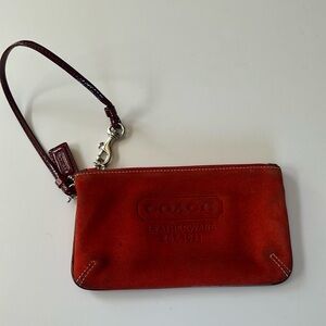 Vintage Coach Red Suede with Patent leather trim Wristlet Clutch